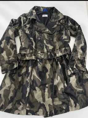 Jane Post Womens' Camouflage Double-Breasted Pea Coat in Olive and Black